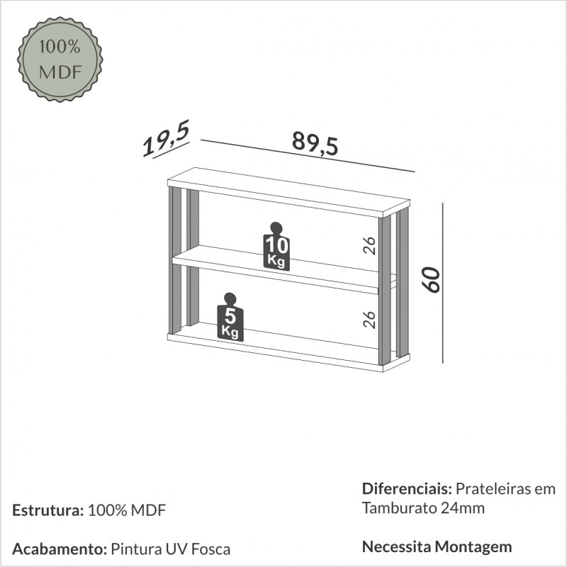 Nicho retangular industrial - offwhite