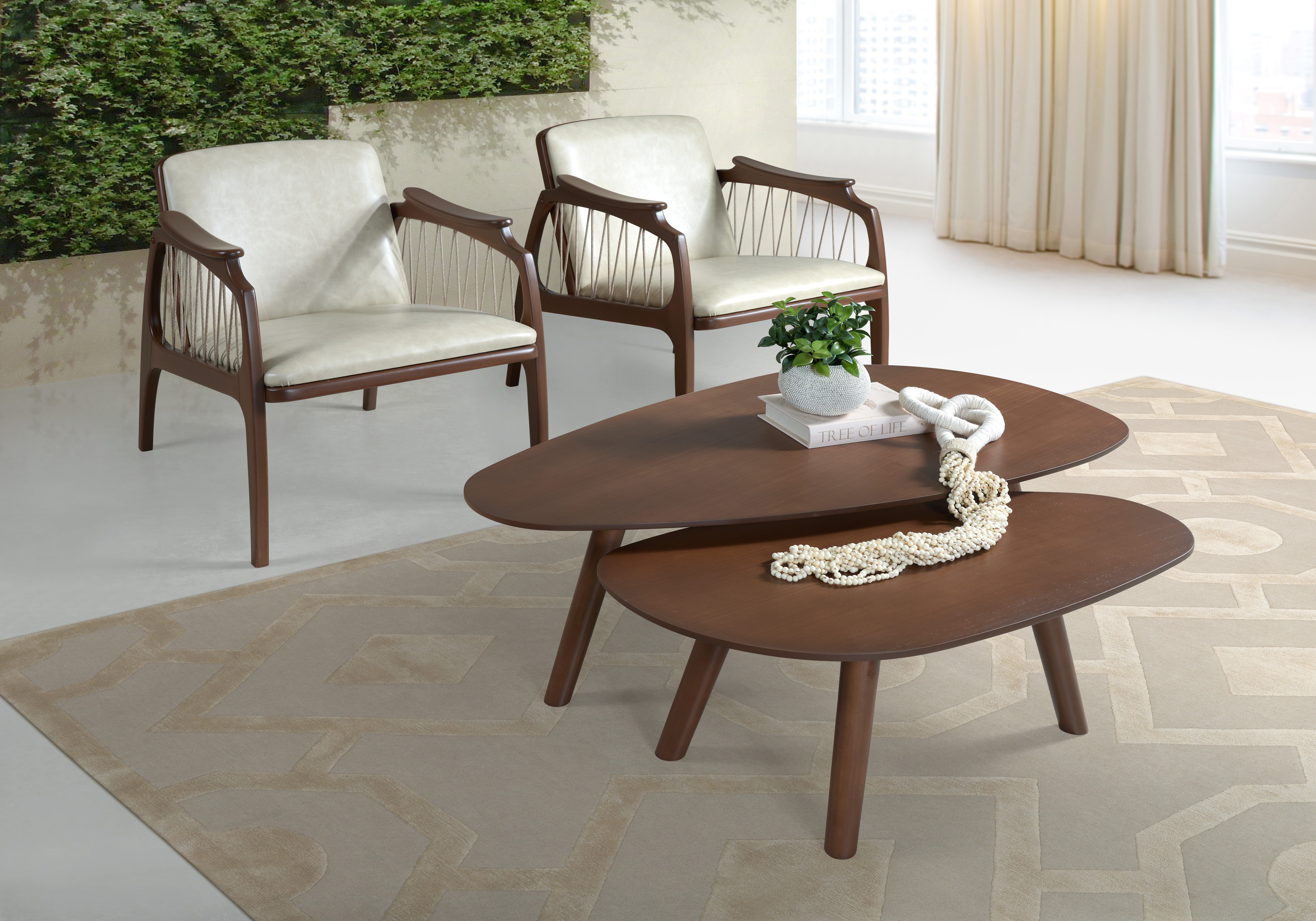 Conjunto Mesa de Centro Imperial Tripé- Castanho