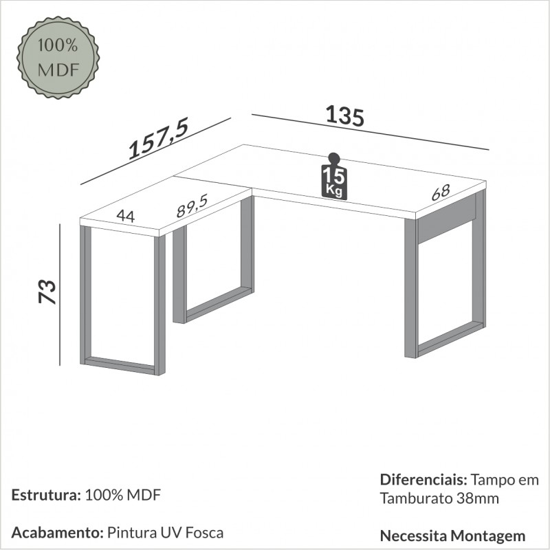 Mesa em 'L' - offwhite