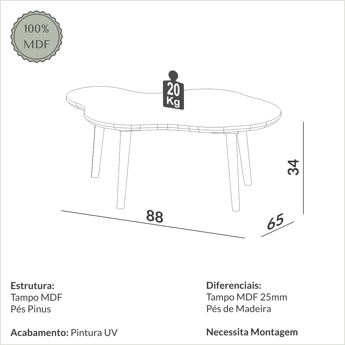 Conjunto Mesa de centro orgânica TB615 e TB616