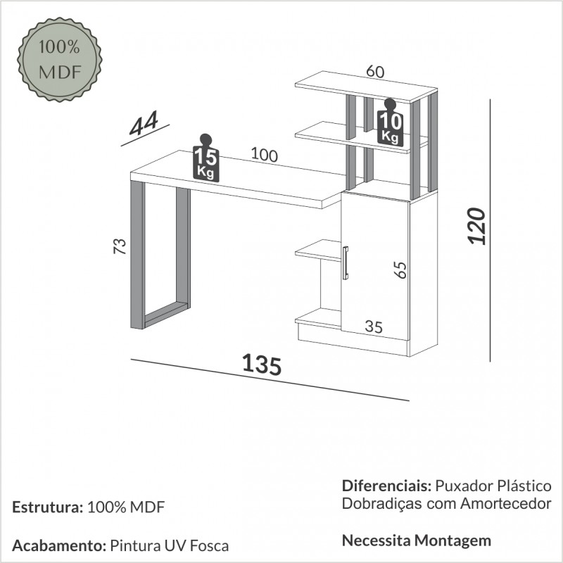 Mesa de escritório com torre- offwhite