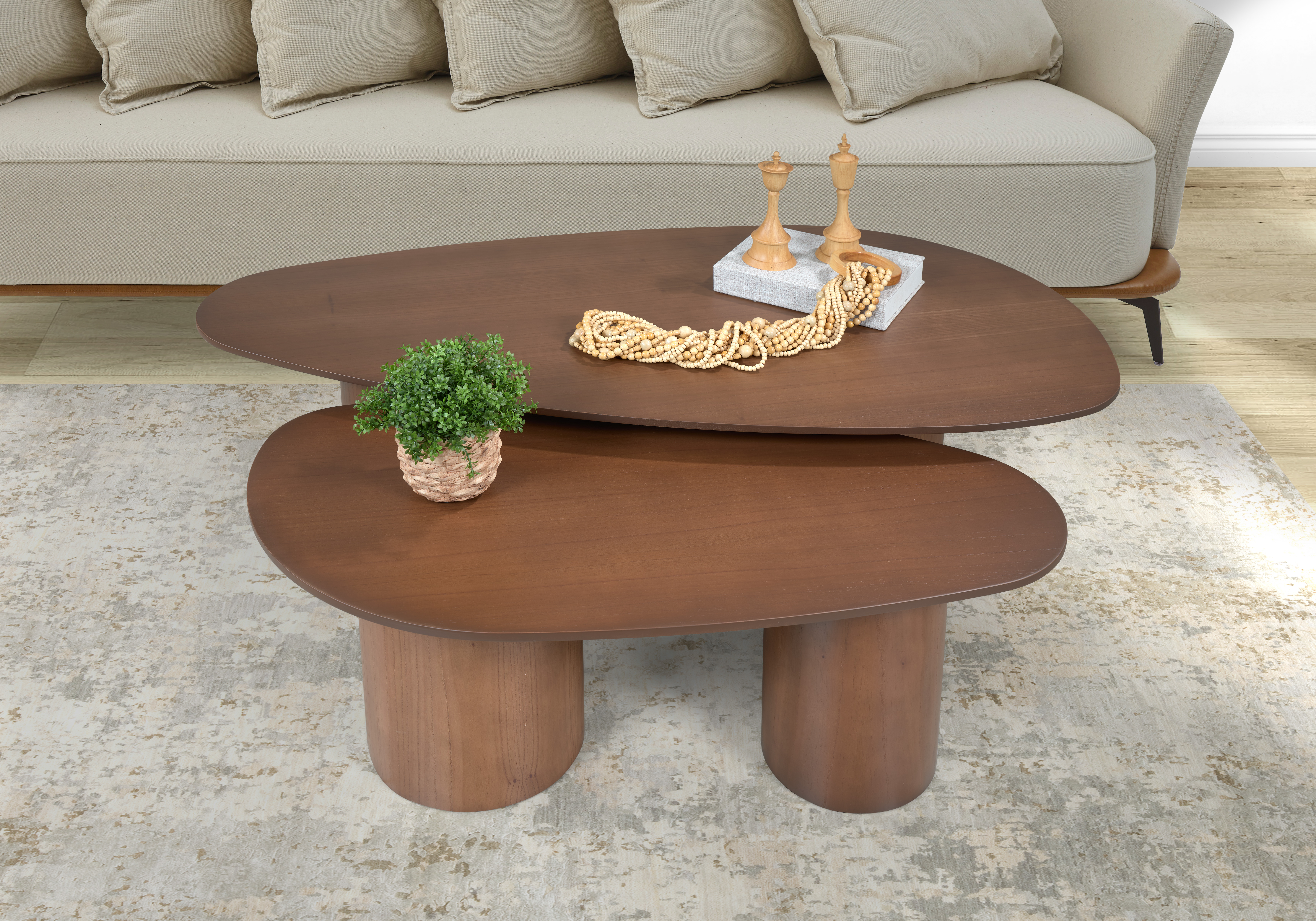 Conjunto mesa de centro Imperial com base- Castanho