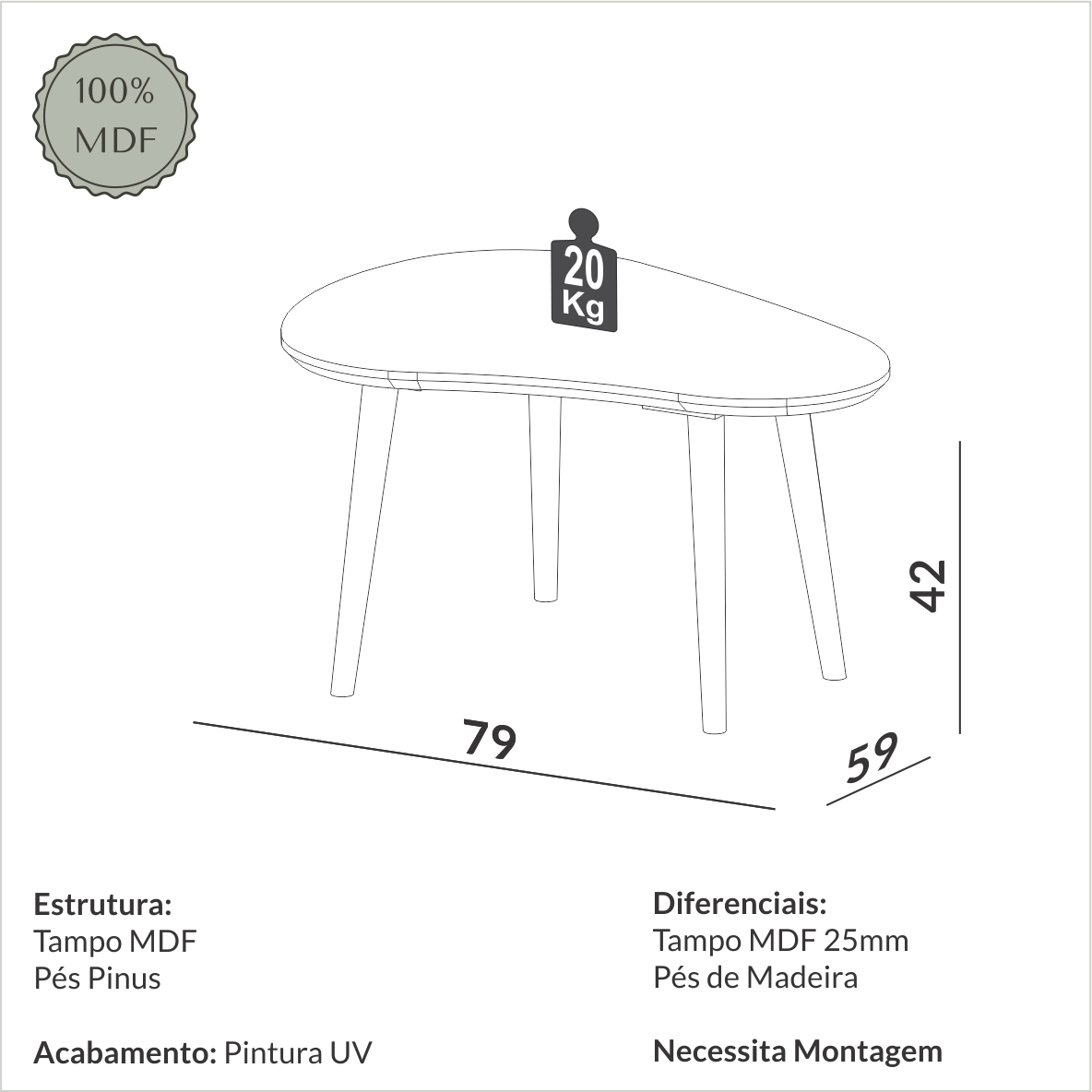 Conjunto Mesa de centro orgânica TB615 e TB616