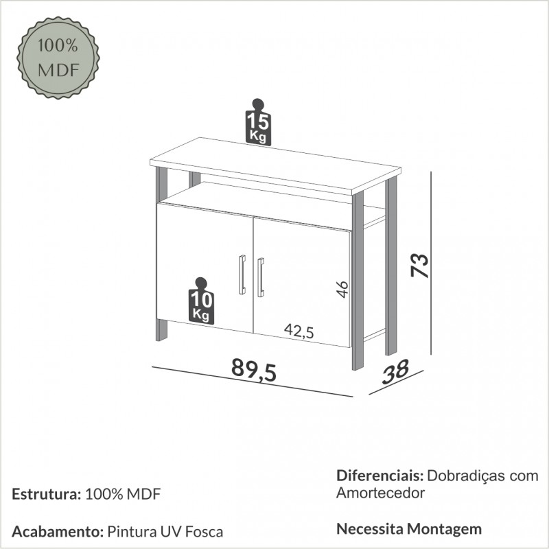 Balcão industrial - offwhite